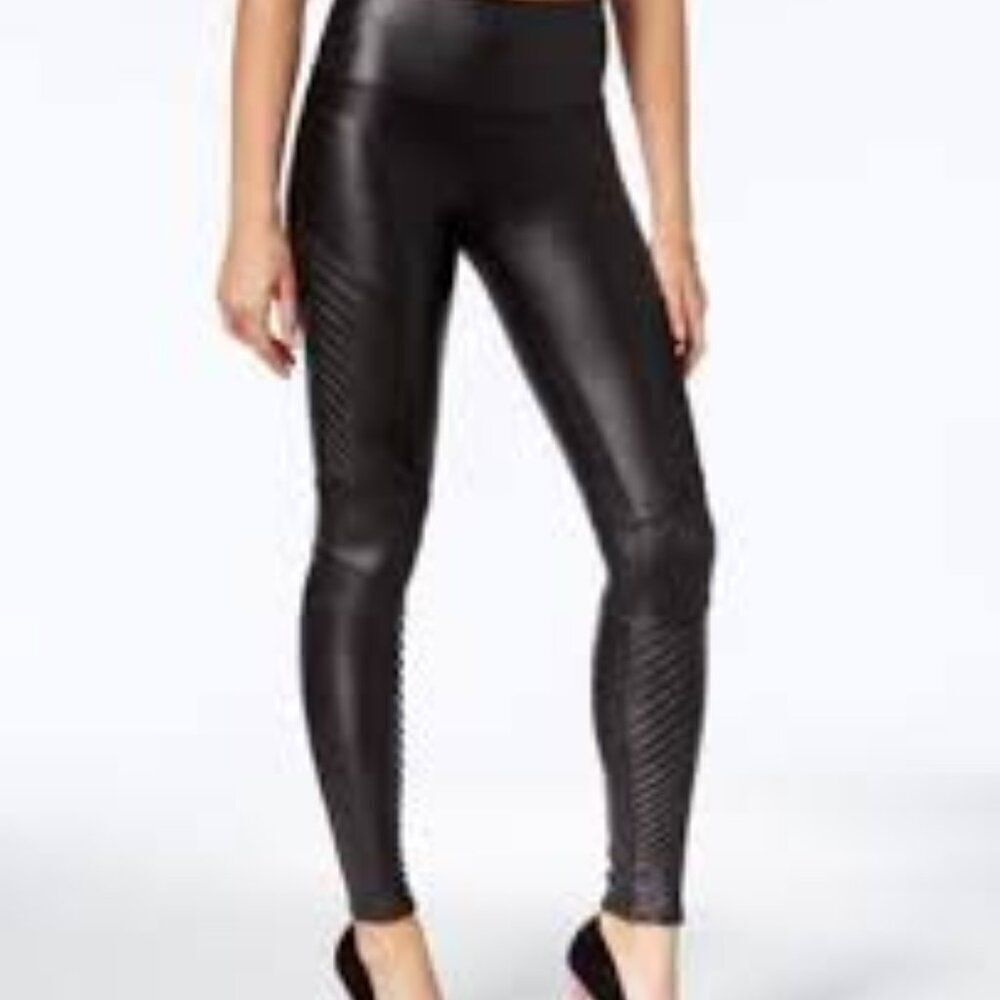 SPANX Faux Leather Moto Leggings Black Size MED